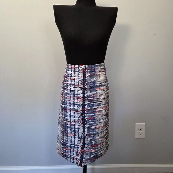 WORTH New York Women's Pencil Straight Skirt Size 6 Tweed Fringe Americana - Picture 7 of 15